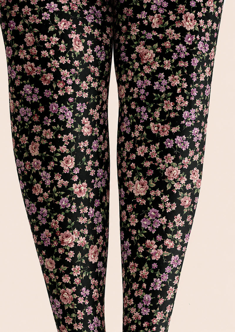 Romantic Floral Print Tights Elegant Flower Hosiery H68-105