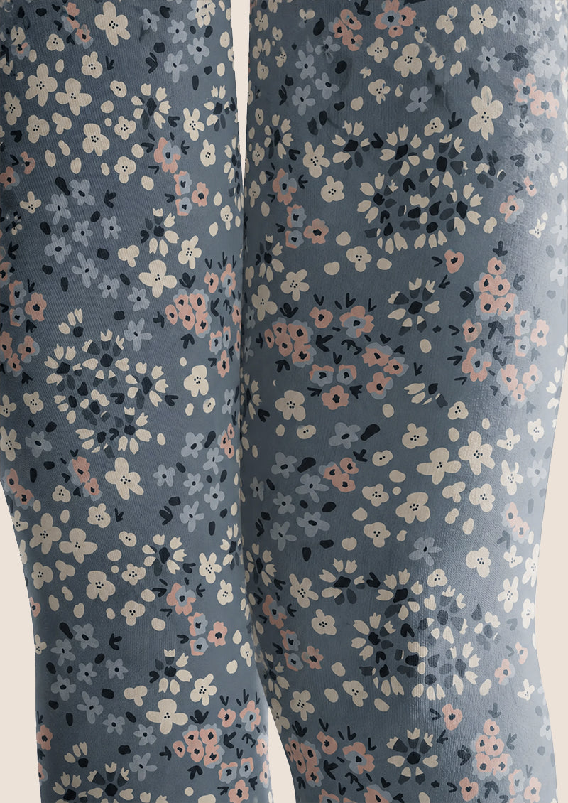 Blue Floral Tights Soft Print Hosiery Pantyhose H68-109