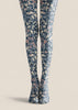 Blue Floral Tights Soft Print Hosiery Pantyhose H68-109