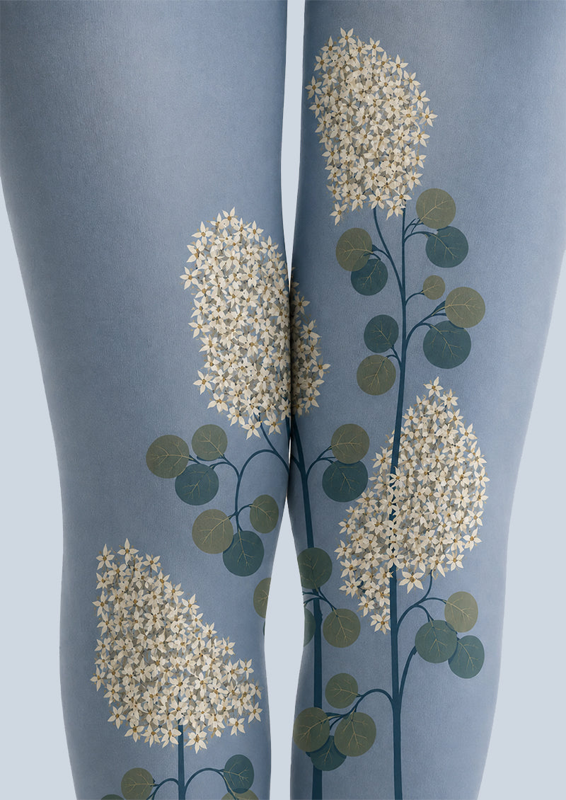 Blue Floral Branch Tights Hosiery Pantyhose H68-110