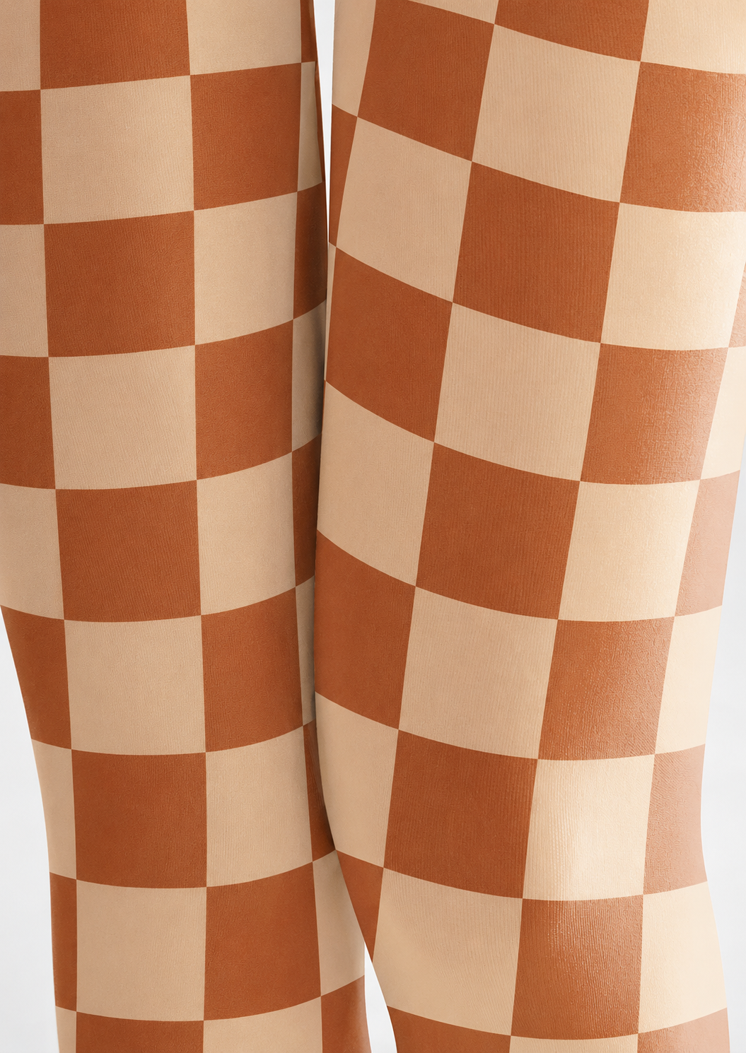 Orange Checkerboard Plaid Patterned Tights Pantyhose H68-20