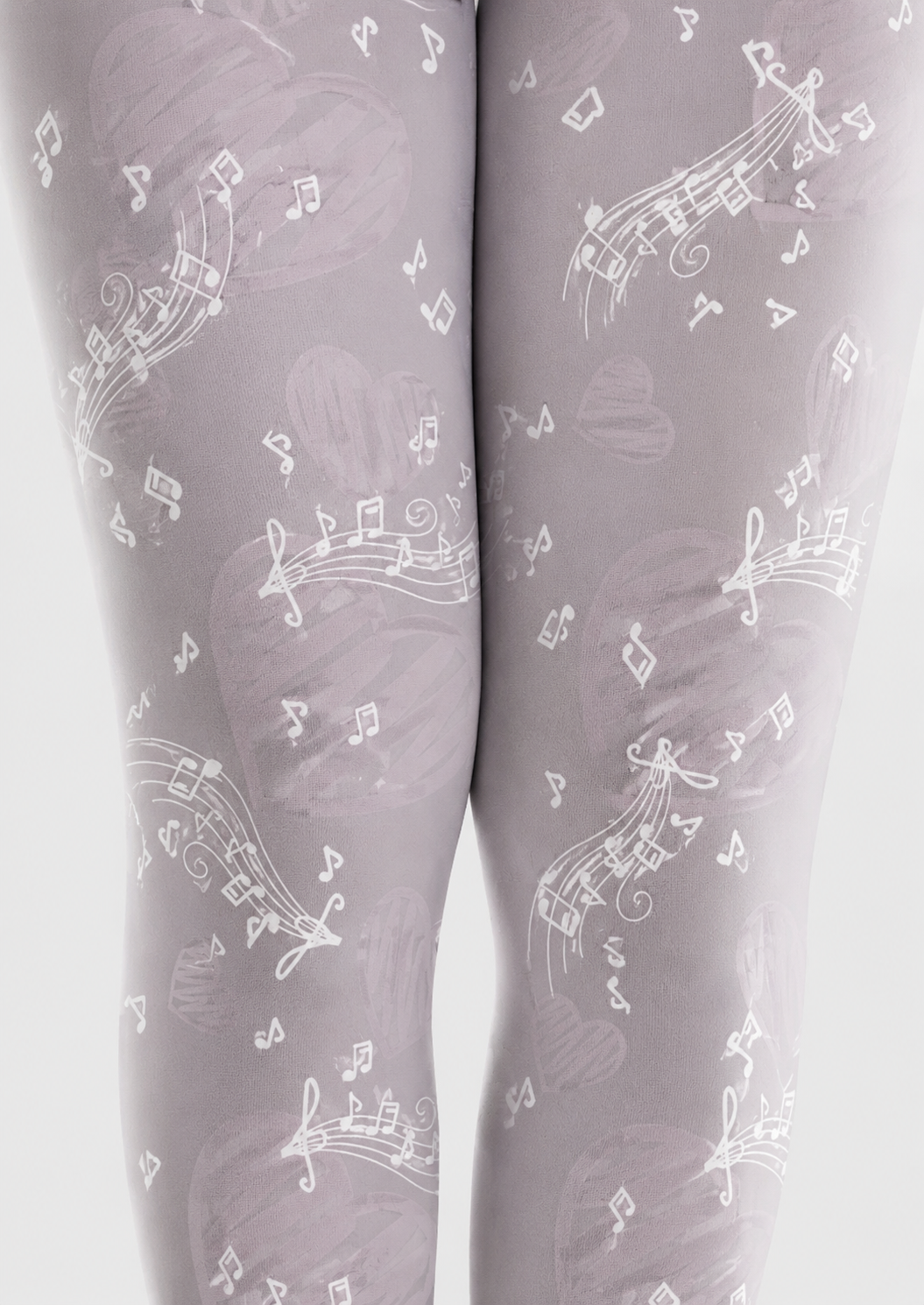 Gray Music Note Heart Tights Patterned Pantyhose H68-26