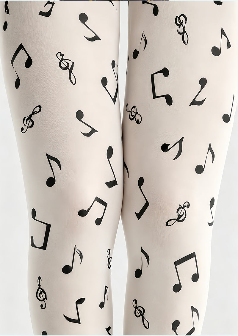 Ivory Musical Symbol Graphic Pantyhose Tights H68-27