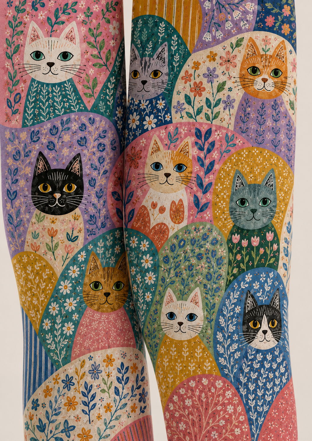 Cute Cat Floral Graphic Tights Colorful Hosiery H68-35