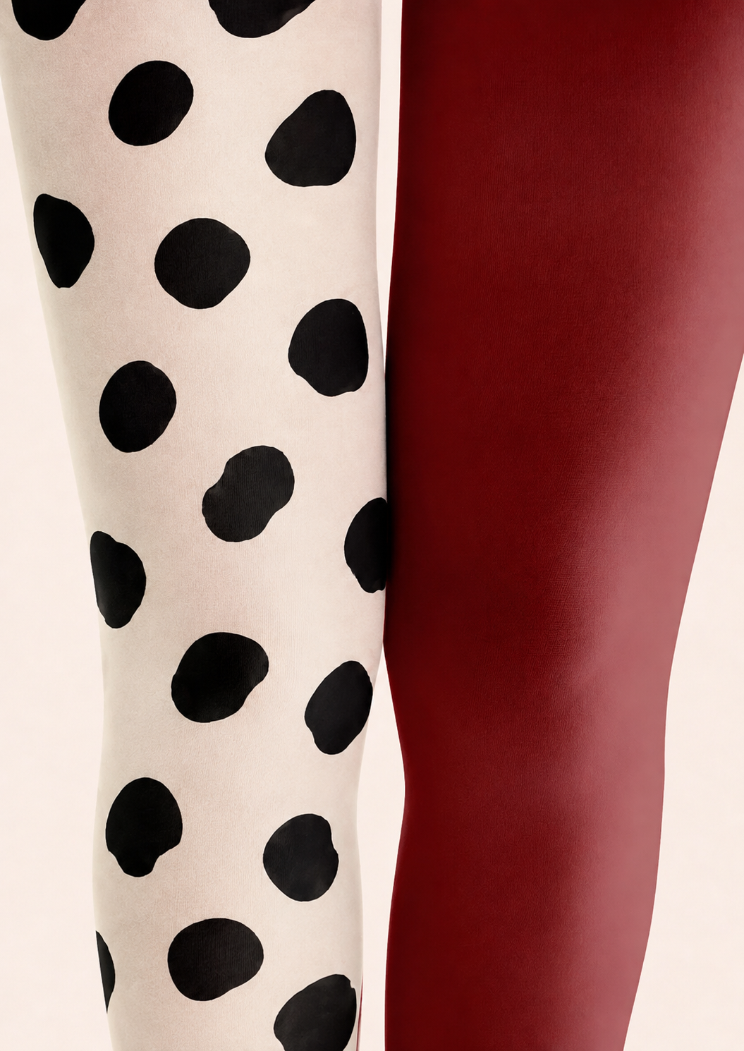 Black Spot Tights Burgundy Color Block Pantyhose H68-38