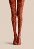 Rust Red Floral Tights Boho Botanical Patterned Pantyhose H68-41