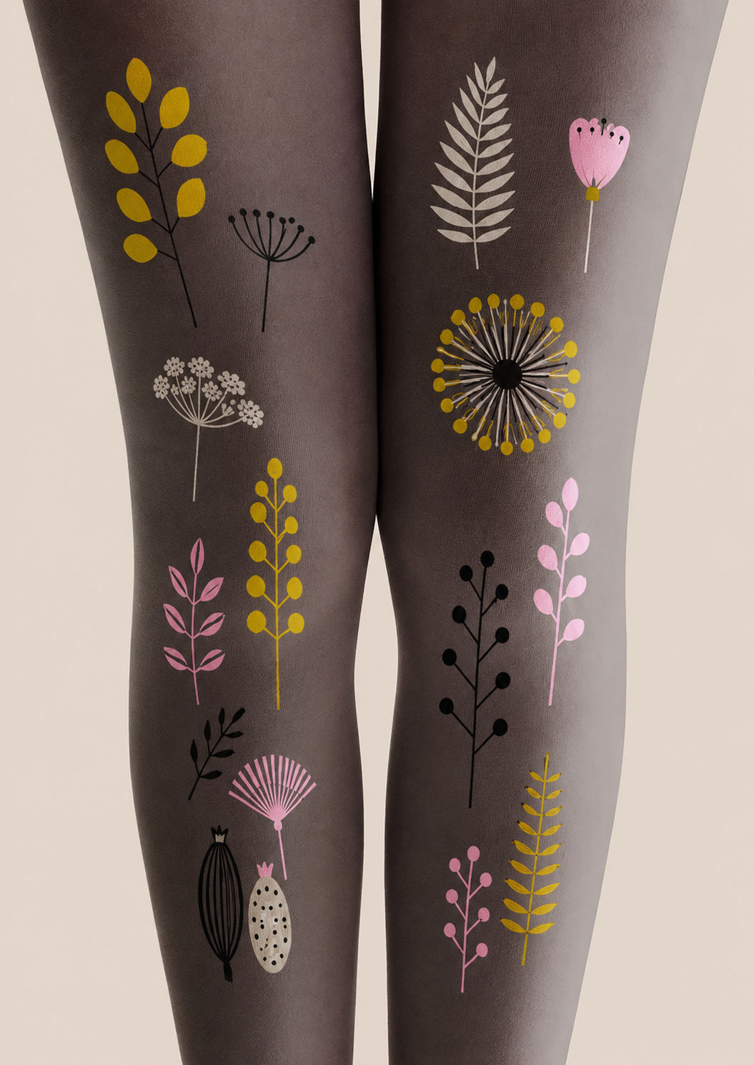 Grey Botanical Tights Floral Patterned Pantyhose H68-50