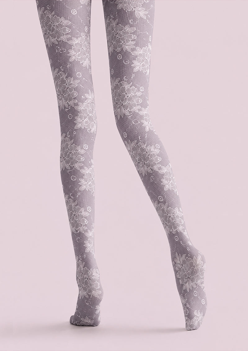 Gray Floral Pantyhose Lace Patterned Tights H68-8