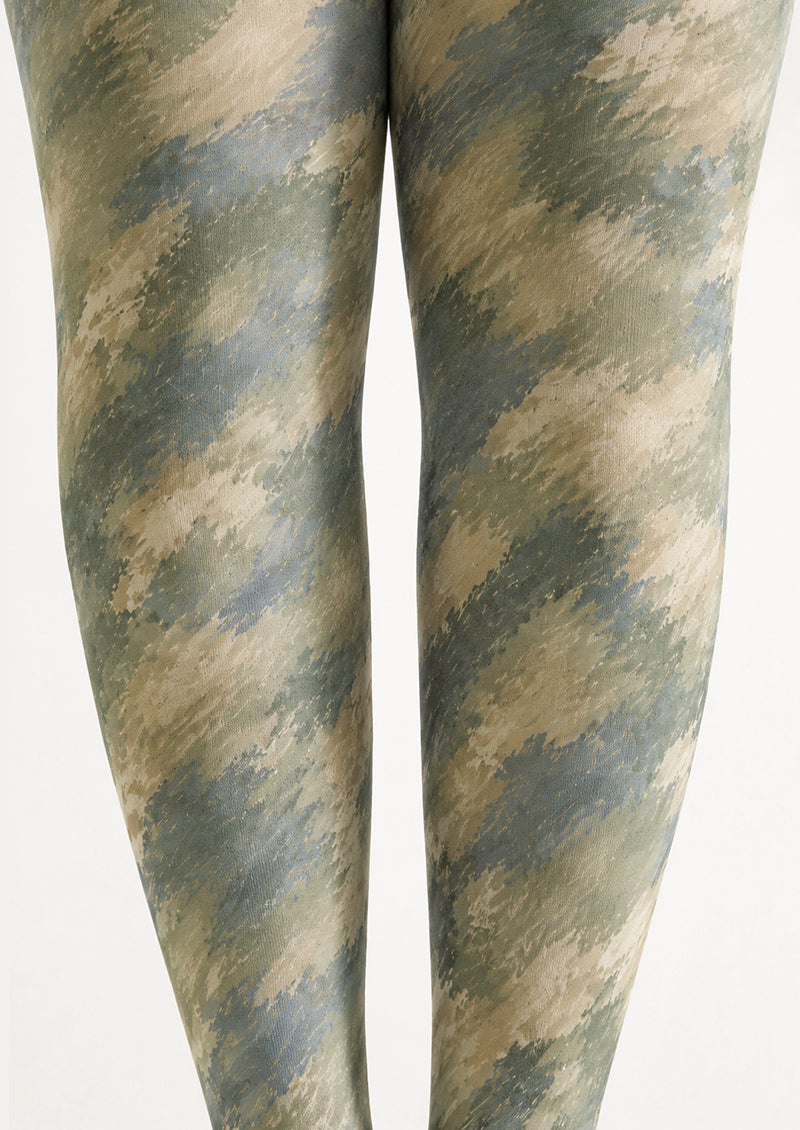 Sage Green Abstract Print Tights H68-82