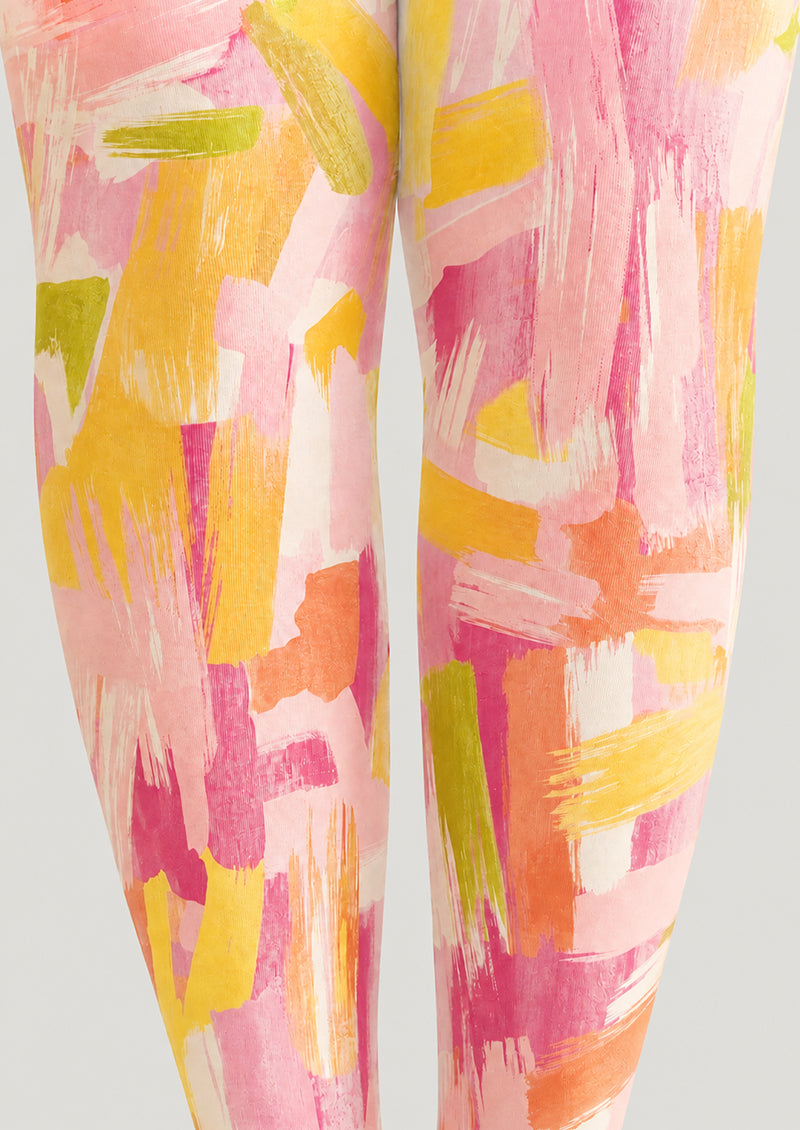 Pink Abstract Brushstroke Printed Tights Pantyhose H68-90