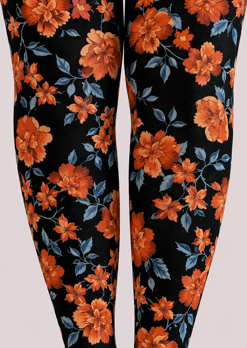 Black Botanical Floral Tights Hosiery Pantyhose H68-91