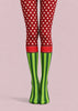 Festive Red Green Polka Dot Mixed Striped Tights L610-19