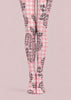 Pink Floral Houndstooth Pattern Tights Hosiery Pantyhose L610-7