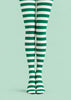 Green White Striped Festive Tights Hosiery Pantyhose L610-7