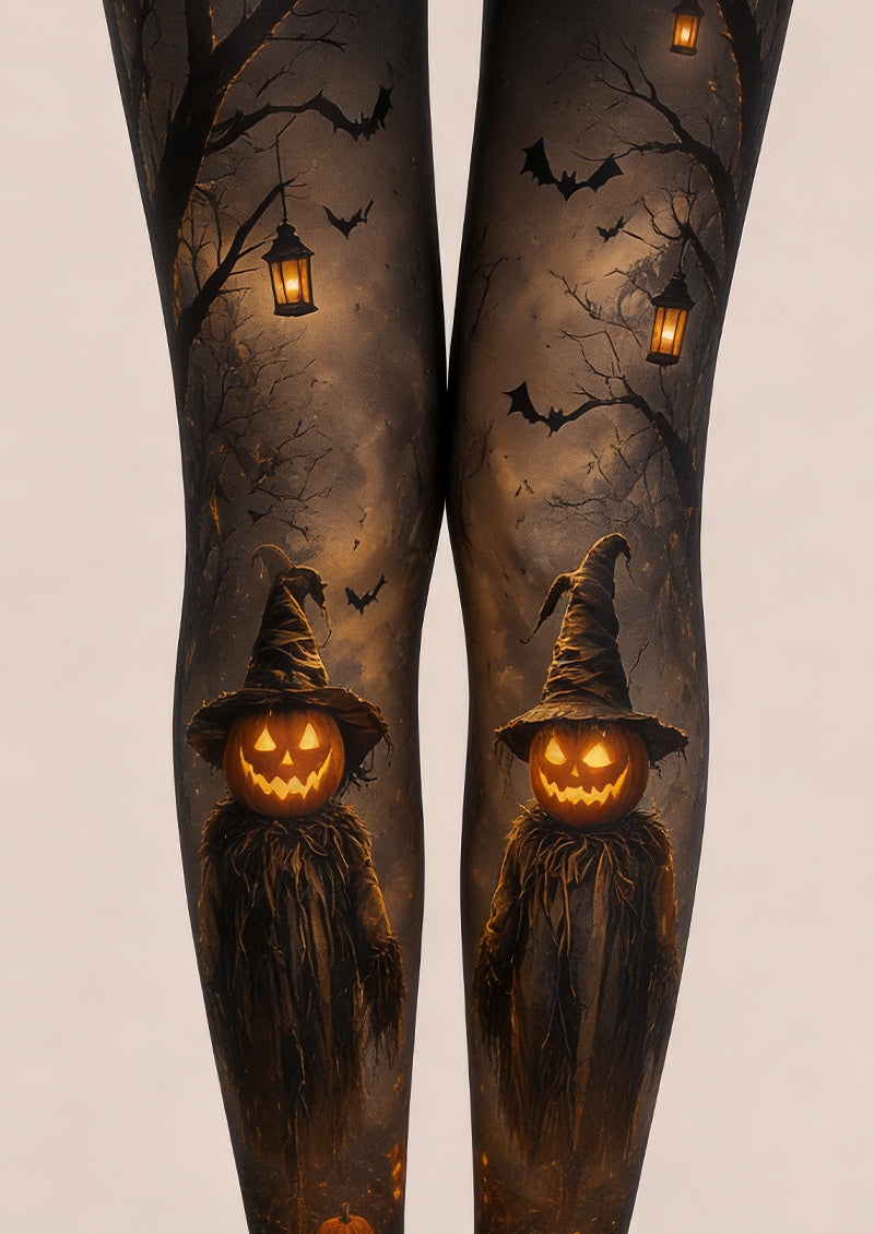 Pumpkin Scarecrow Halloween Party Black Tights L67-19