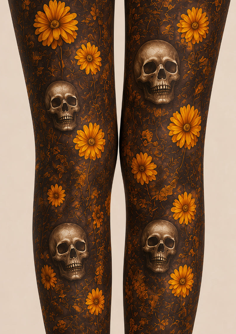 Halloween Skull Floral Tights Gothic Pattern Pantyhose L67-20