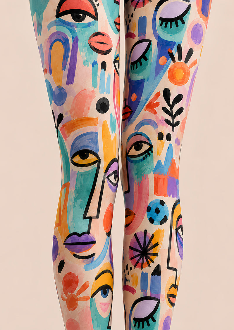 Colorful Abstract Face Y2K Tights Graphic Pantyhose L68-22