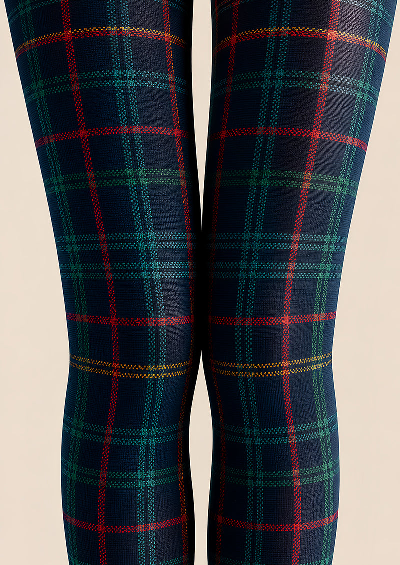Navy Tartan Plaid Tights Preppy Patterned Pantyhose L68-36