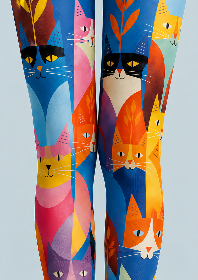 Cute Cartoon Cat Tights Colorful Graphic Pantyhose L68-47