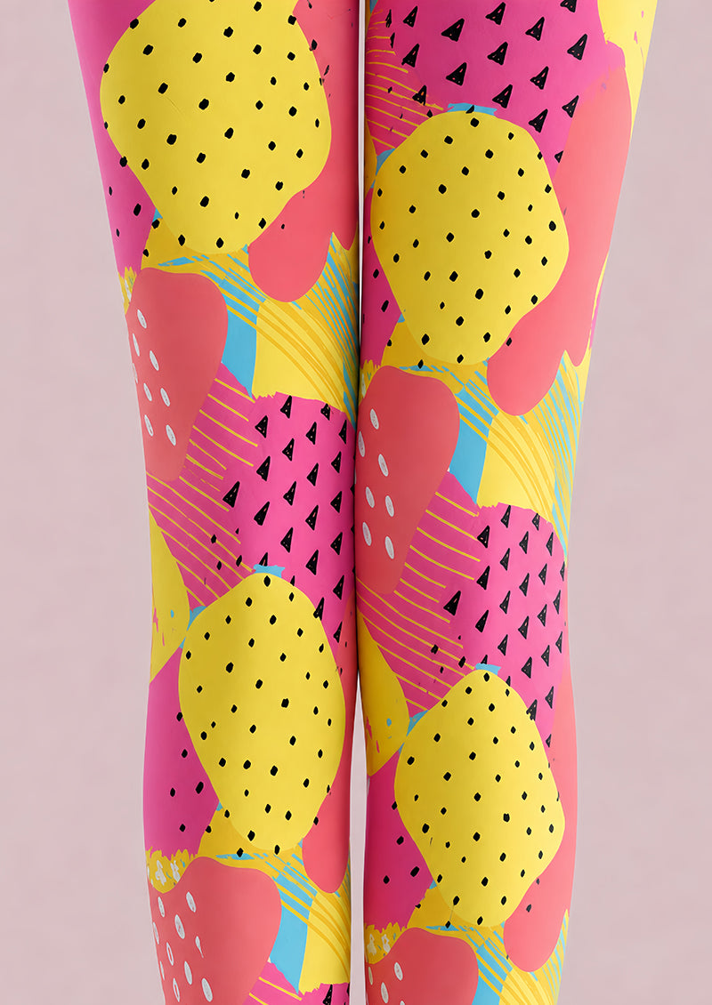 Pink Yellow Abstract Fruit Tights Fashion Pantyhose L68-54