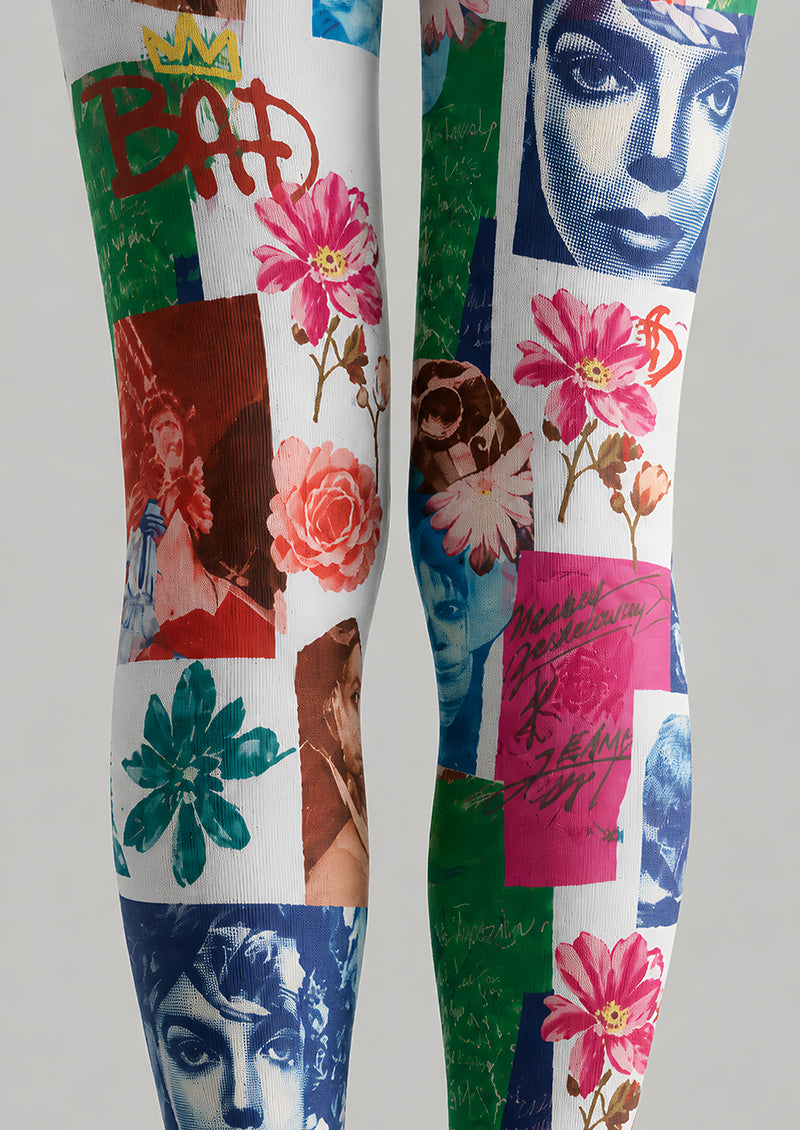 Abstract Collage Tights Colorful Artwork Pantyhose L68-60