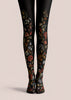 Black Floral Tights Botanical Pattern Pantyhose L68-64