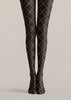 Black Gold Patterned Tights Elegant Hosiery L68-66