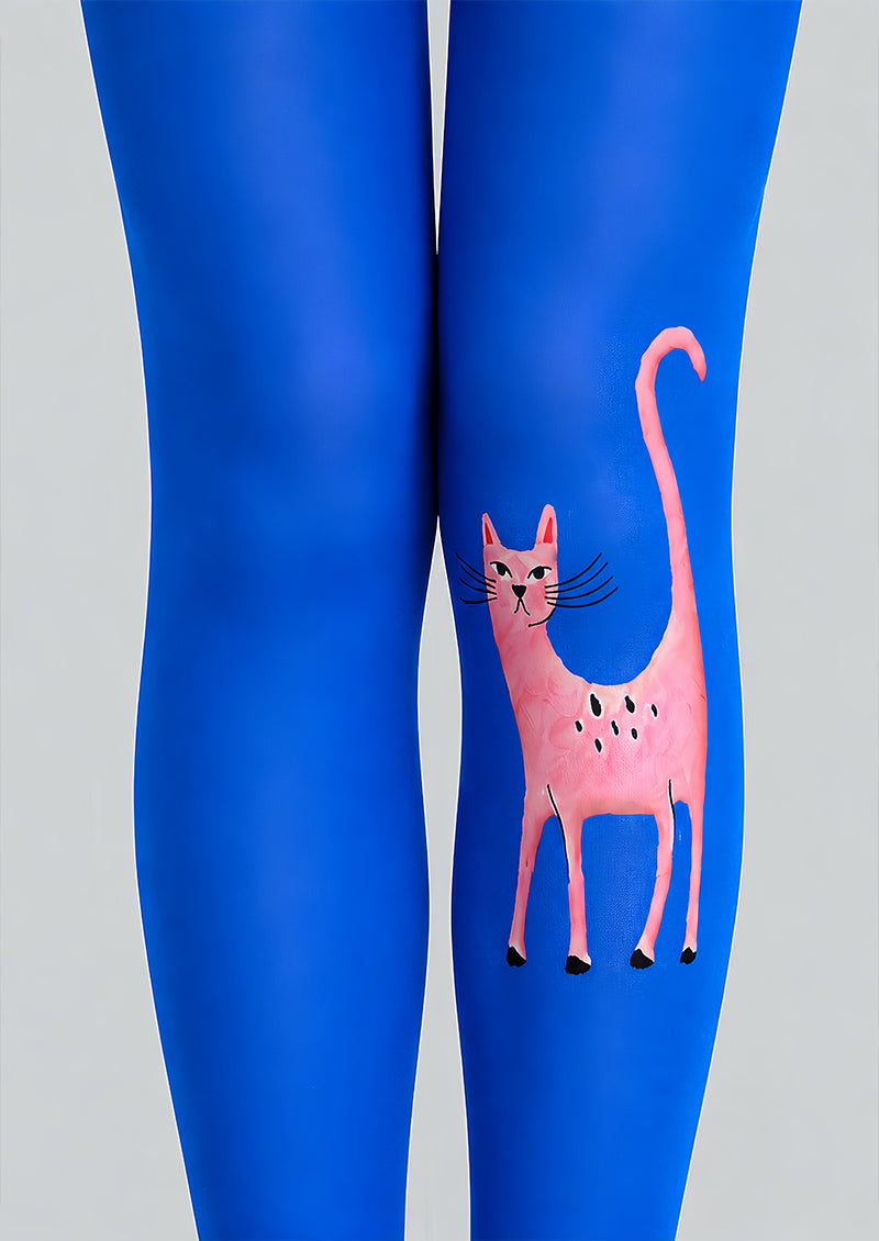 Blue Cat Graphic Tights Pink Kitty Pantyhose L68-87