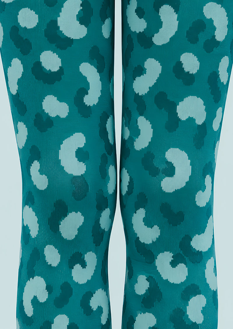 Graphic Leopard Print Tights Aqua Blue L68-93