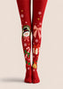 Christmas Snowflake Gift Bell Print Red Tights Z610-64