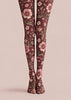 Burgundy Floral Print Tights Pantyhose Z69-50