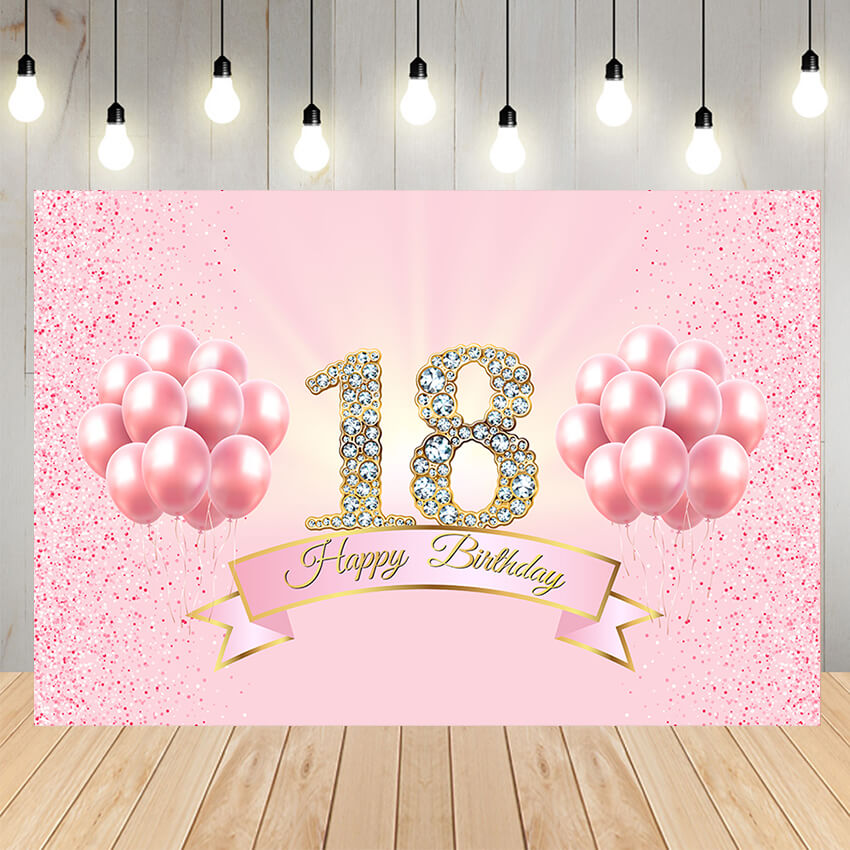 18th Birthday Balloons Glitter Pink Backdrop