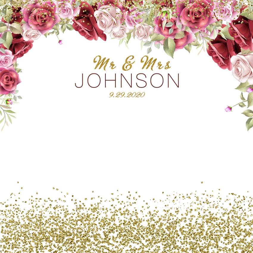 Flowers Glitter Wedding Celebration Backdrop