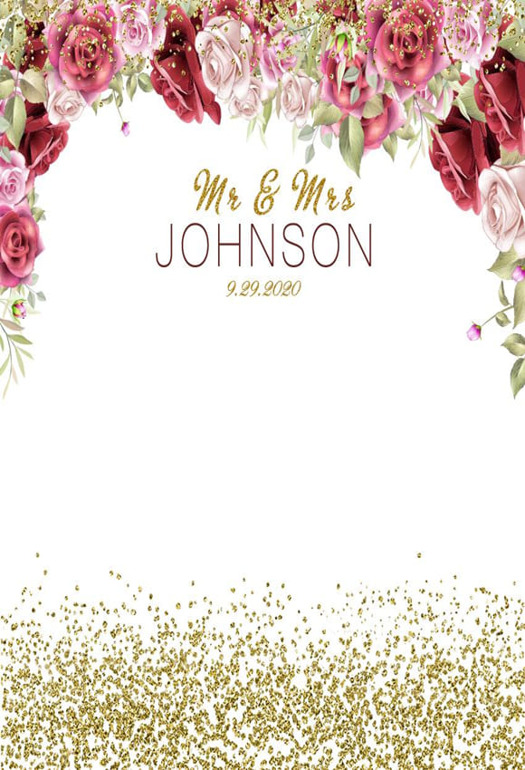 Flowers Glitter Wedding Celebration Backdrop