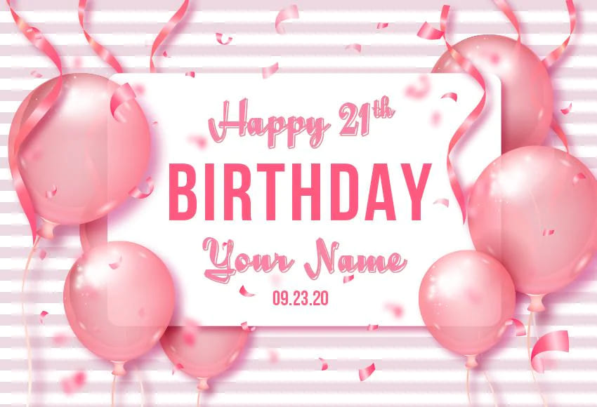 Birthday Backdrop Pink Balloons Ribbon