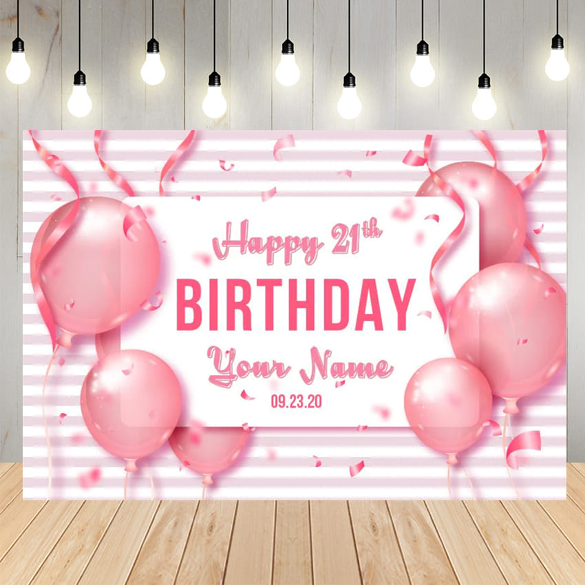 Birthday Backdrop Pink Balloons Ribbon