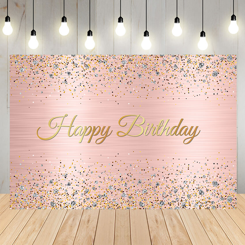 Pink Golden Happy Birthday Backdrop