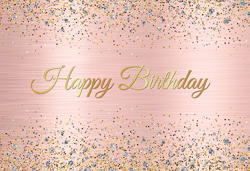 Pink Golden Happy Birthday Backdrop