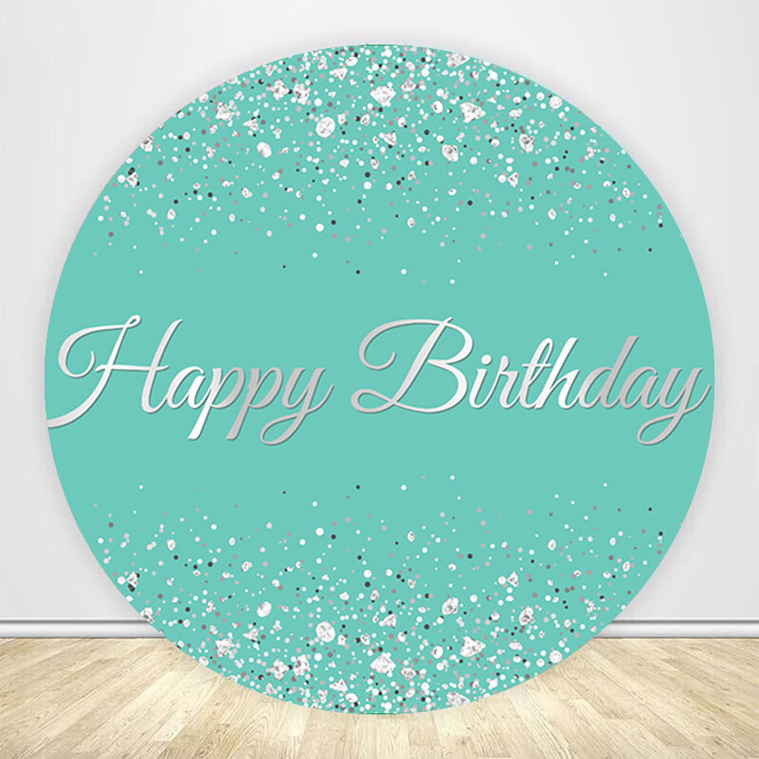 Happy Birthday Diamond Green Round Backdrop