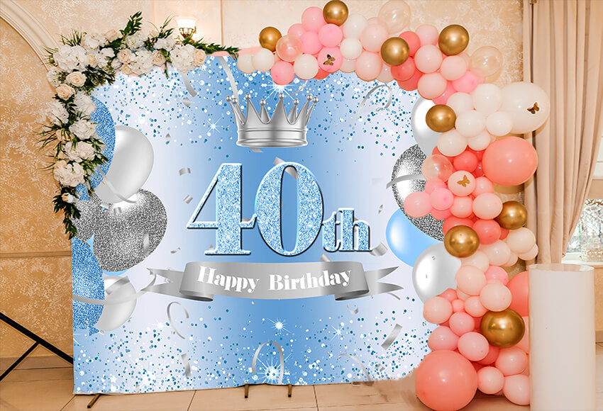 Blue Sliver 40th Birthday Backdrop Decor