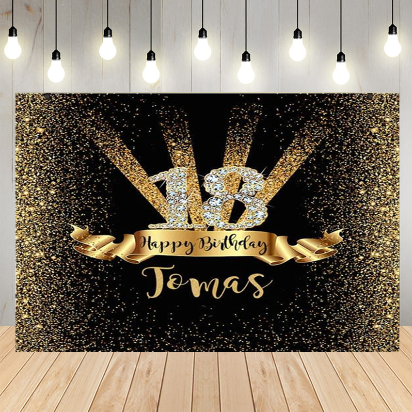 18th Birthday Gold Shining Backdrop Banner