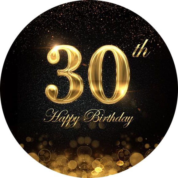Gold Black 30th Happy Birthday Round Backdrop