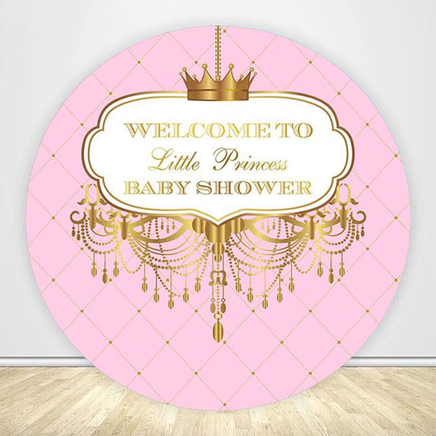 Crown Pink Baby Shower Round Backdrop