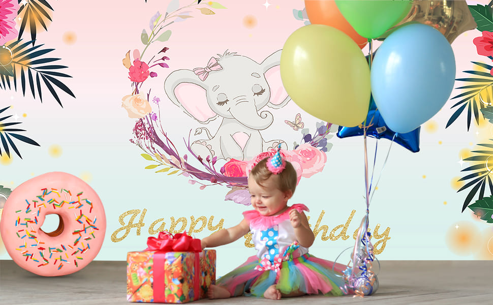 Cute Elephant Kids Birthday Party Backdrop