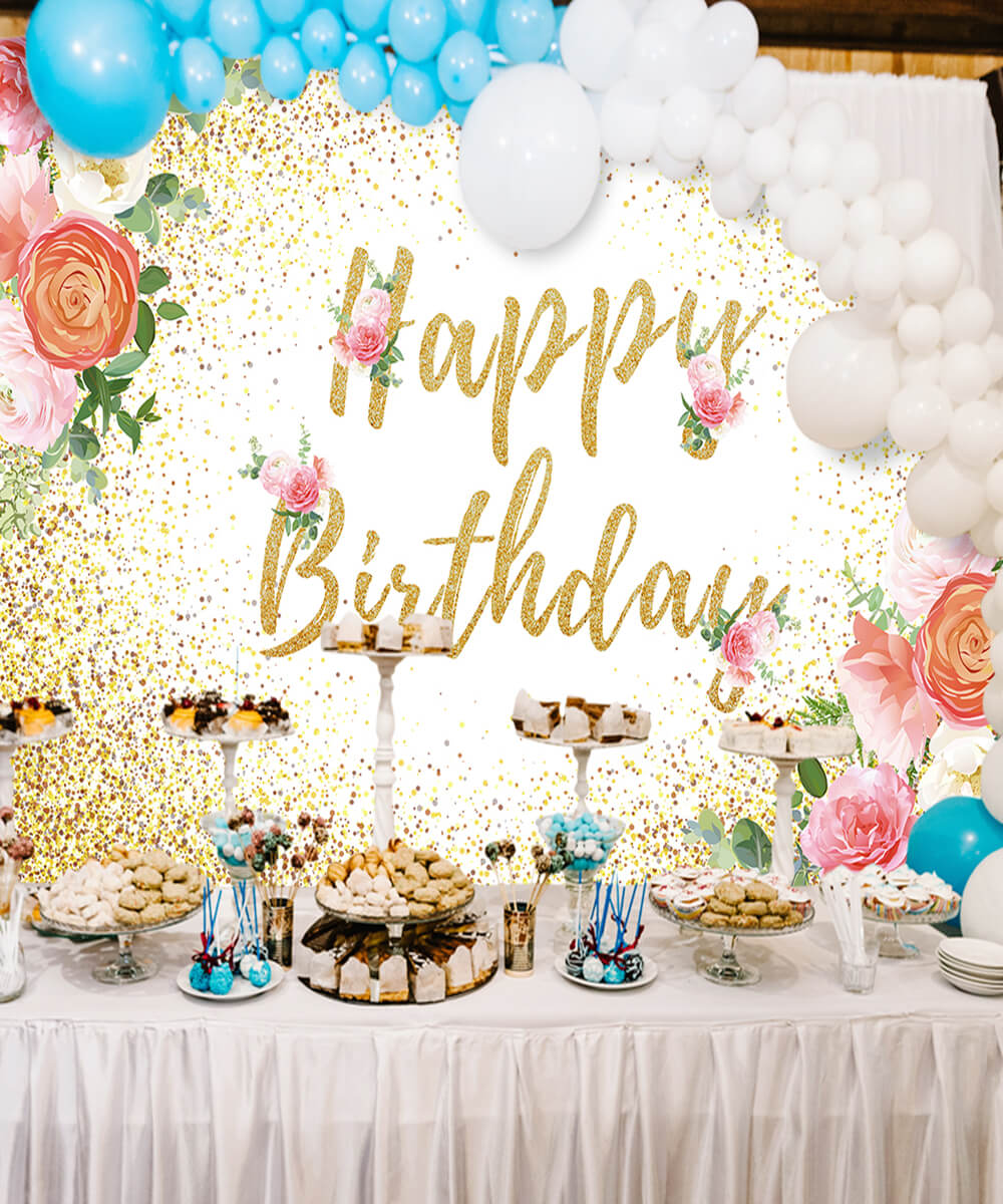 Gold Glitter Flower Celebration Party Backdrop