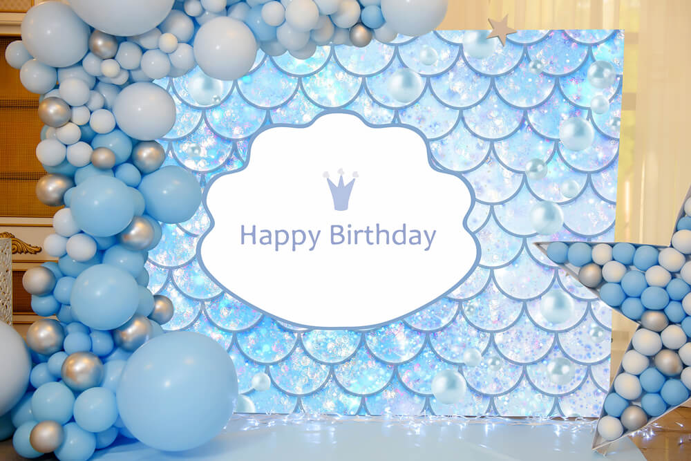Blue Shining Mermaid Kids Birthday Backdrop