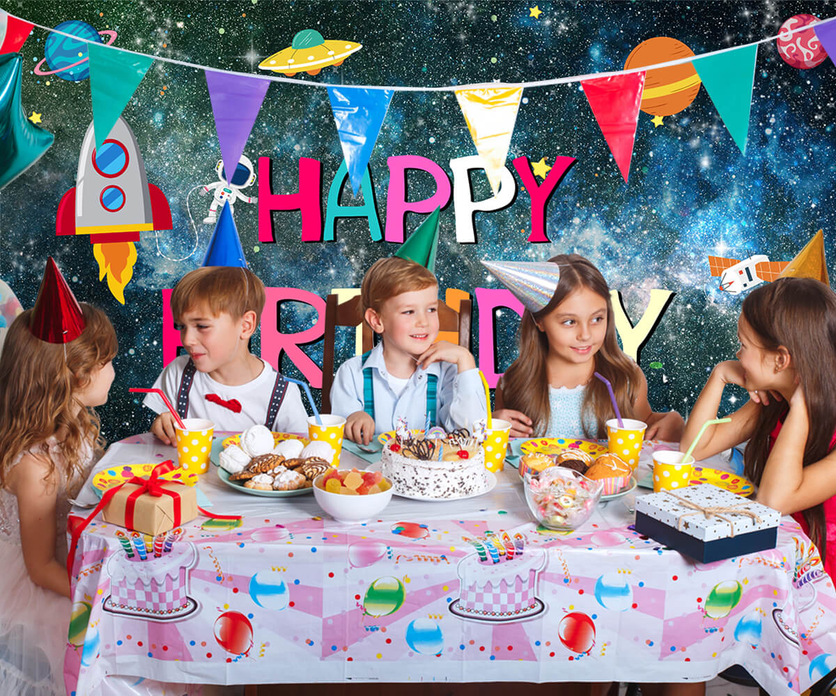 Trip In the Space Birthday Party Backdrop