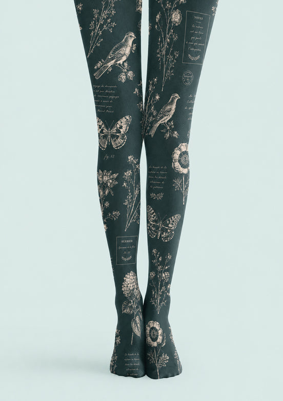 Vintage Botanical Bird Tights Hosiery Pantyhose Z69-9