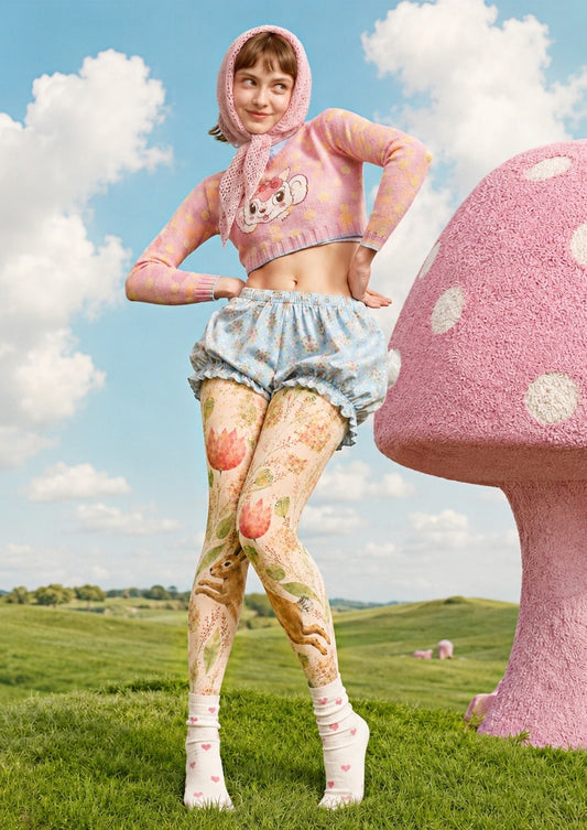 Cottagecore Floral Bunny Tights Pantyhose Z69-7