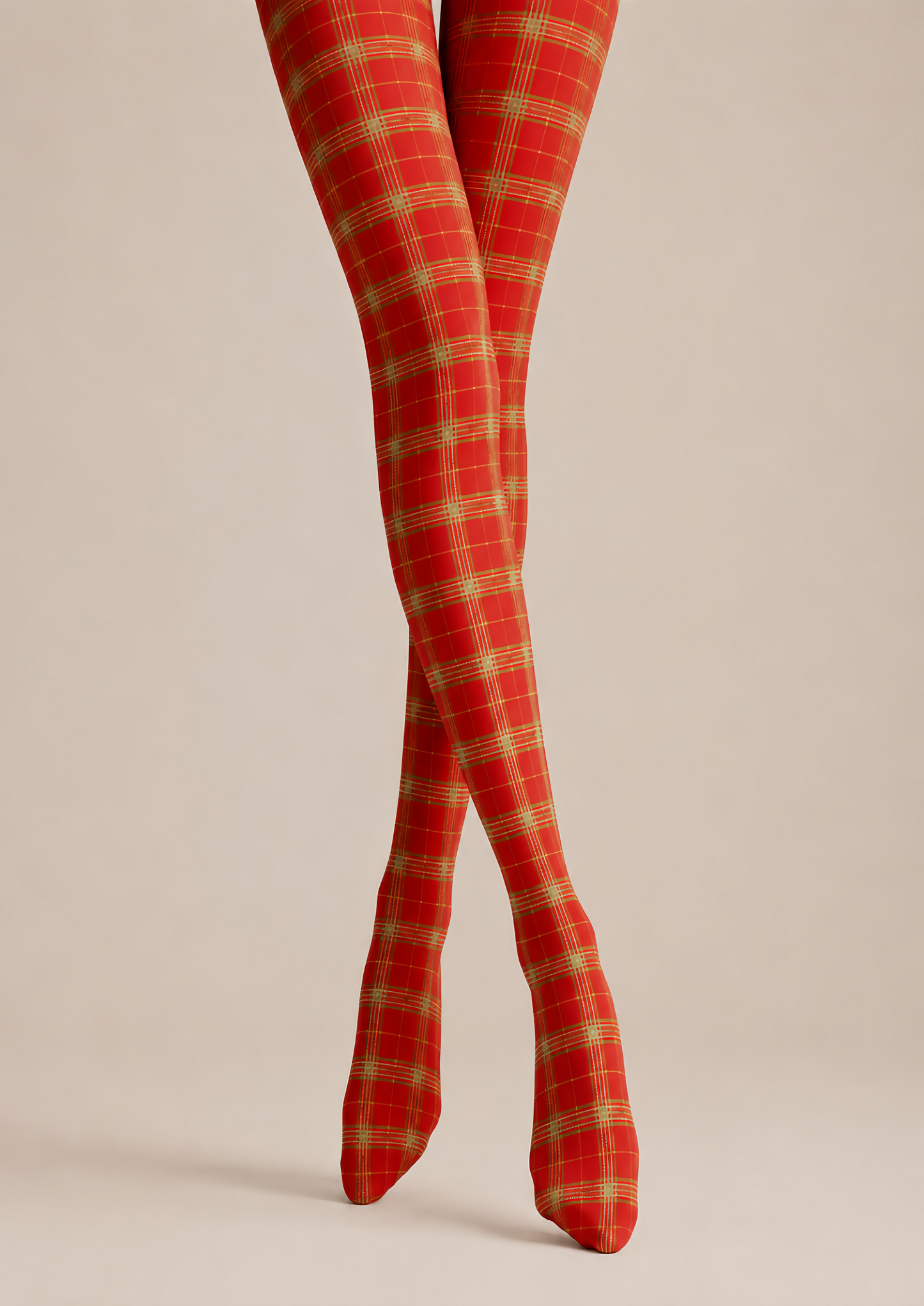 Classic Christmas Red Plaid Patterned Pantyhose Tights D68-1